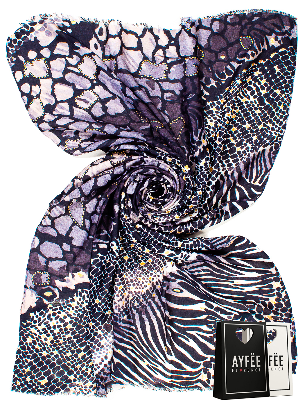 STOLA STAMPA GIRAFFA CON GLITTER CM 85X180 100%VI MADE IN PRC  - BLACK